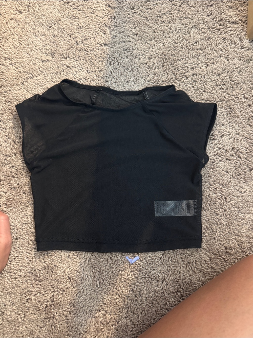 balera Black Short Sleeve Mesh Crop Top